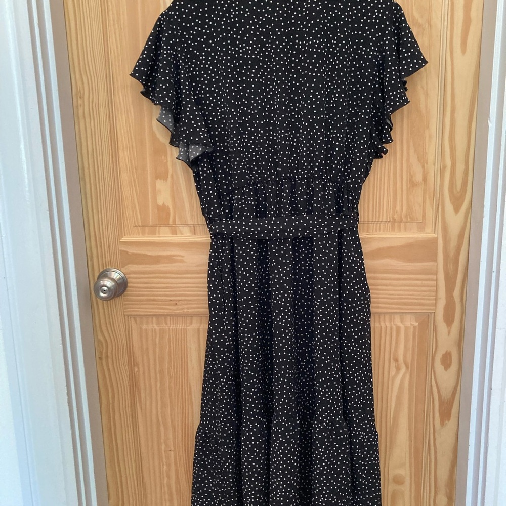 Ruffle Short Sleeve Midi Dress Polka Dot with pockets - Picture 15 of 15